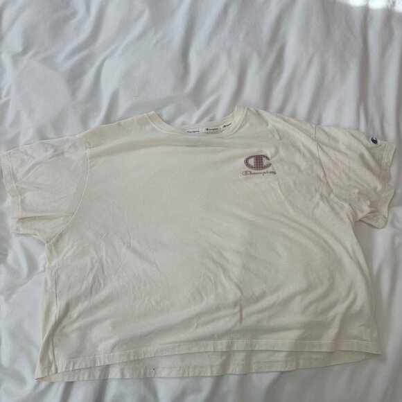 Champion Cropped Ivory T-Shirt Mauve Contrast Stitch 2X - Picture 3 of 10